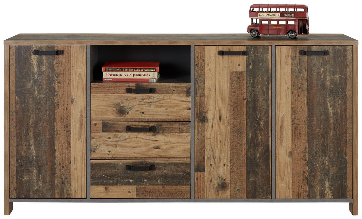 Sideboard in Anthrazit/Eichefarben - Eichefarben/Anthrazit, Konventionell, Holzwerkstoff/Kunststoff (183/93/38cm) - Mömax