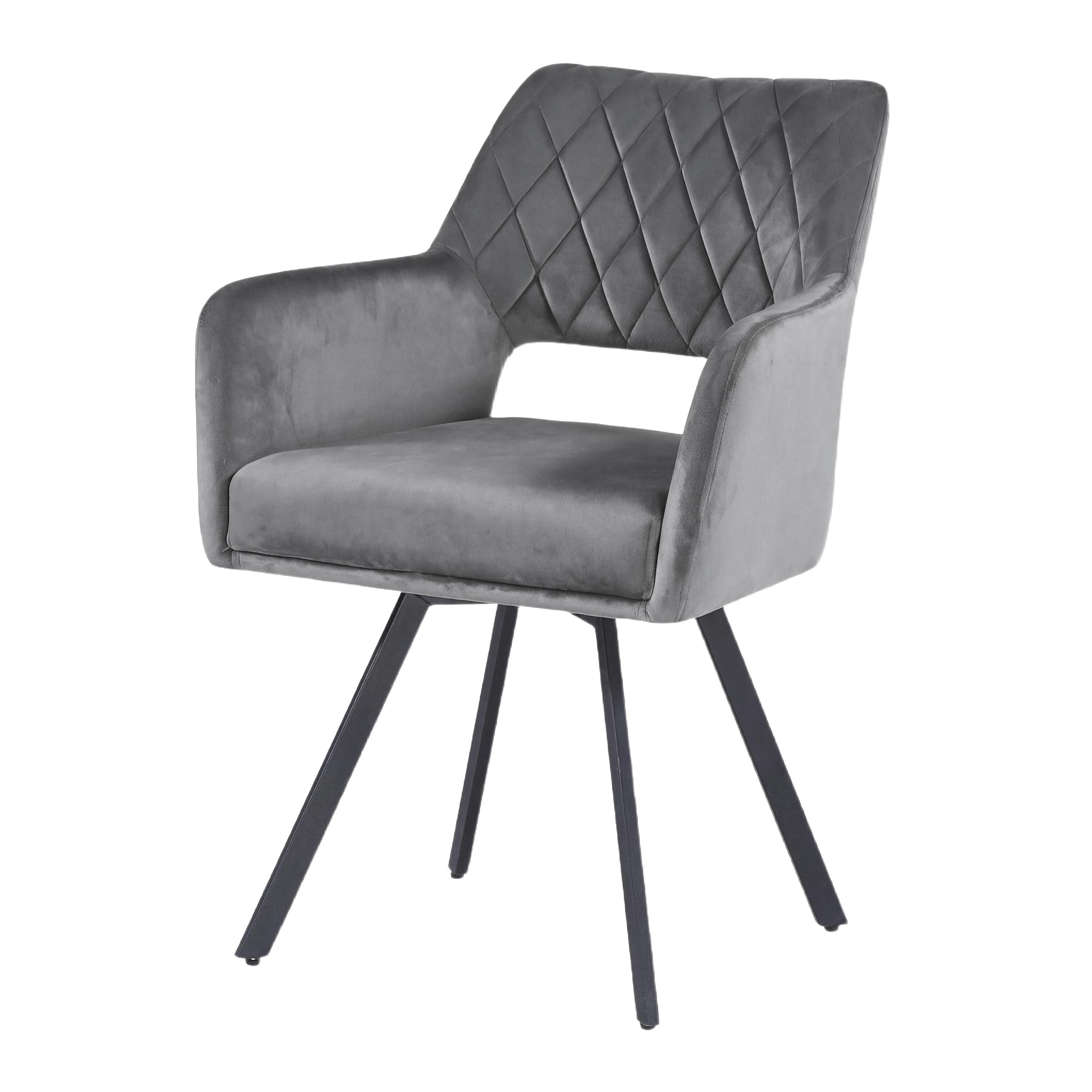 Naslanjač Vicky, Siva, Žamet, Vrtljiv - siva/črna, Moderno, kovina/tekstil (57/86/61cm)