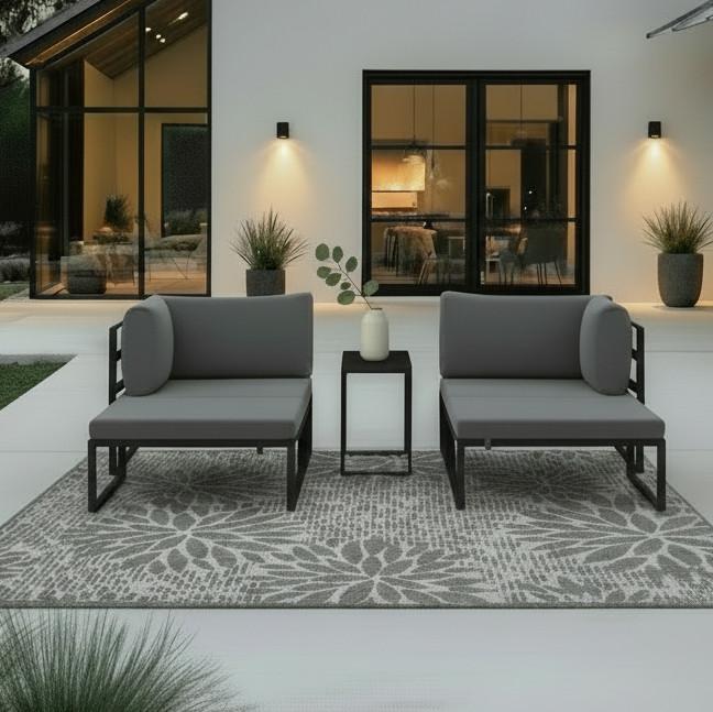 Lounge Garnitura Valentina, Temno Siva, 5-Delni Set - temno siva/siva, Moderno, kovina/steklo - Bessagi Garden