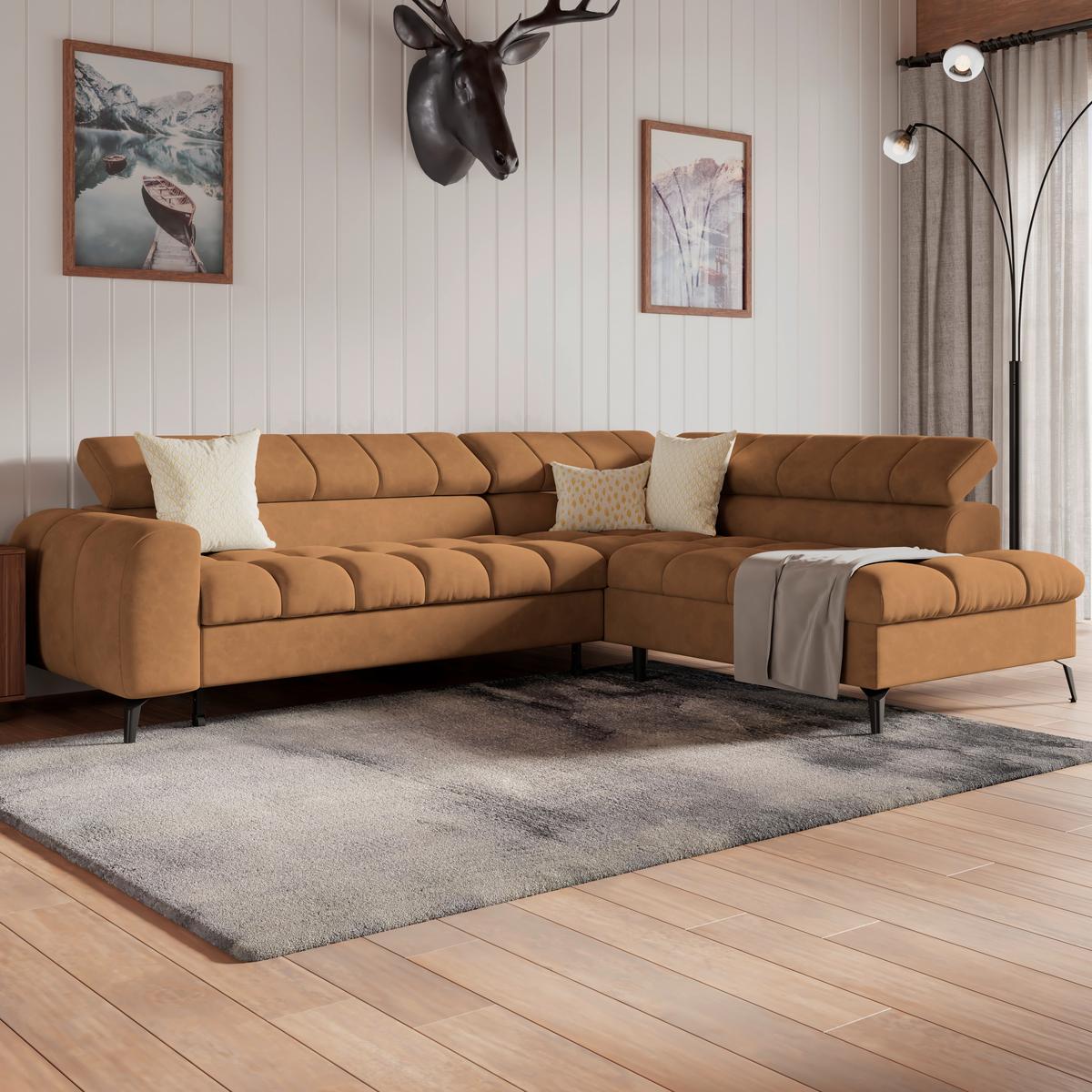Kutna Garnitura Volf - smeđa/crna, Trend, tekstil/metal (261/203cm)