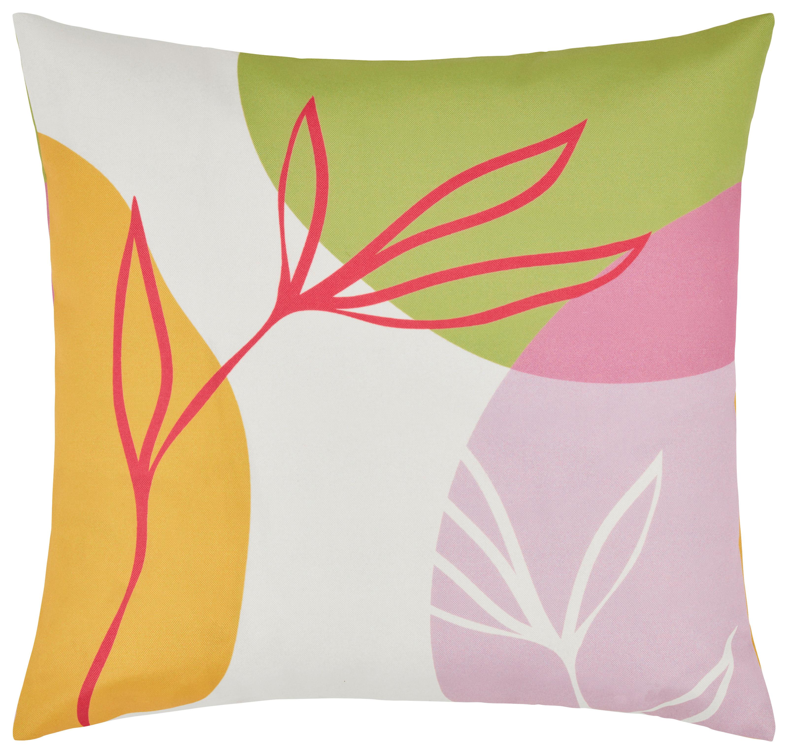 Outdoor-Kissen Halbkreis/Blatt Gelb/Grün/Pink ca. 45x45cm - Pink/Gelb, Konventionell, Textil (45/45cm) - Modern Living