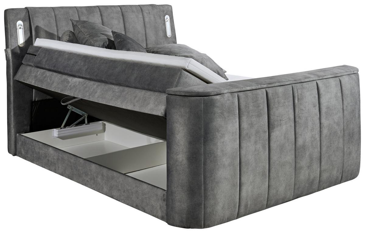 Boxspringbett Dallas m. LED ca. 180x200 cm Grau - Grau, MODERN, Holzwerkstoff/Kunststoff (180/200cm) - MID.YOU