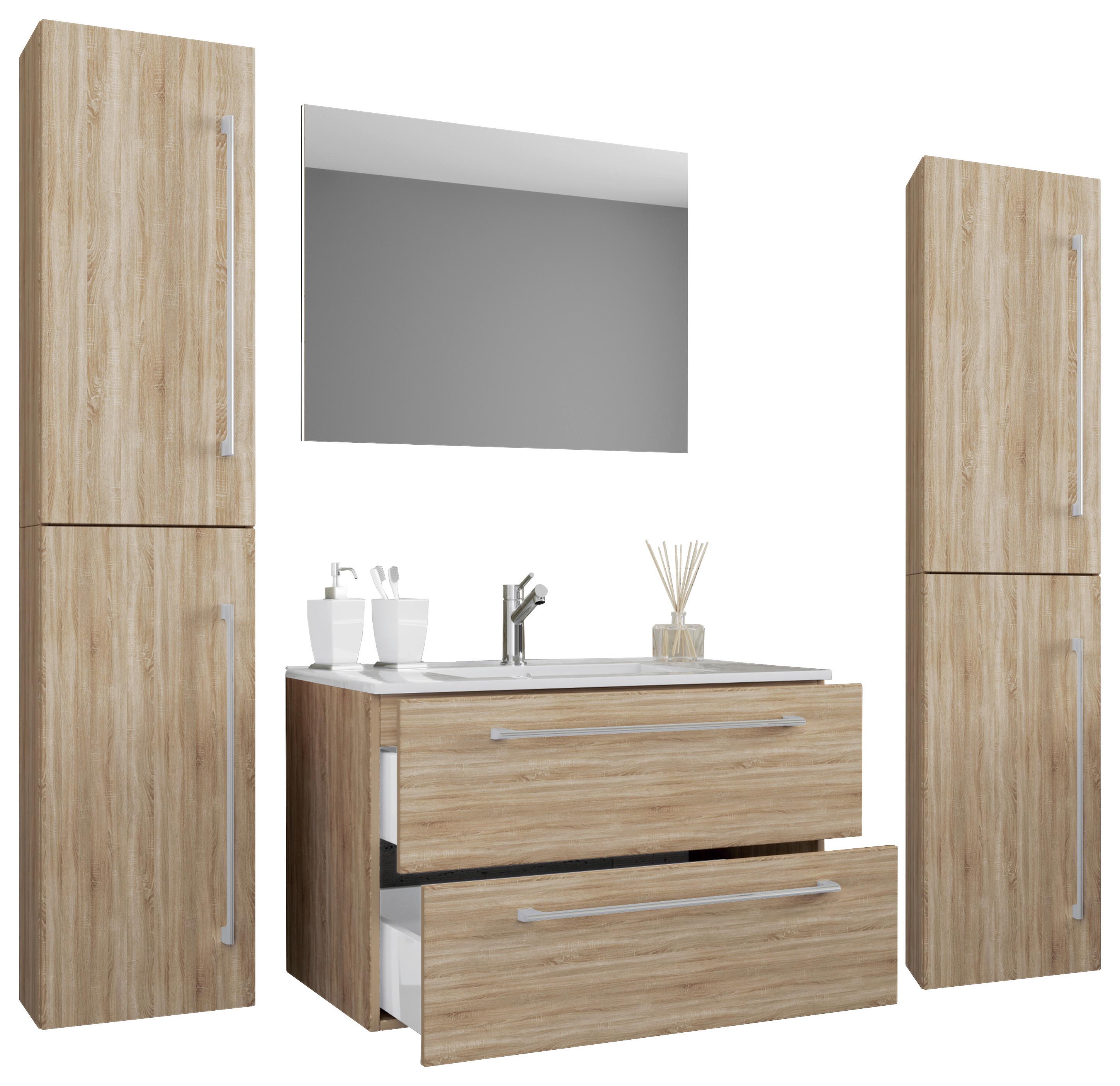 Kopalnica Badinos, Hrast - siva/bela, Moderno, kovina/leseni material (127cm) - MID.YOU