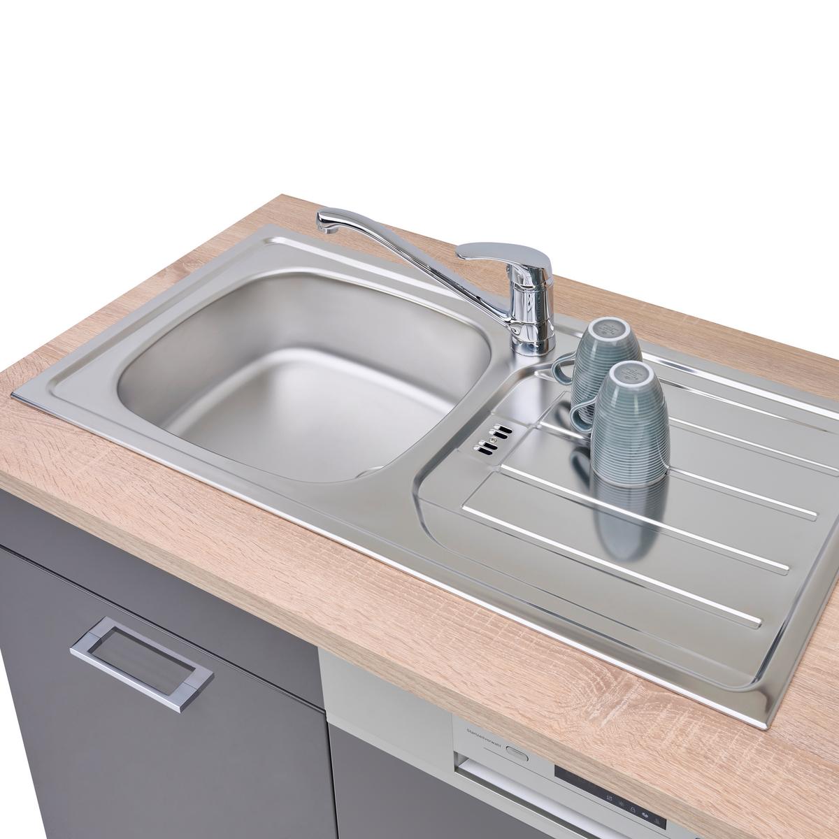 Küchenblock Mailand Anthrazit inkl. E-Geräte - Chromfarben/Eichefarben, MODERN, Holzwerkstoff/Metall (220cm) - Held