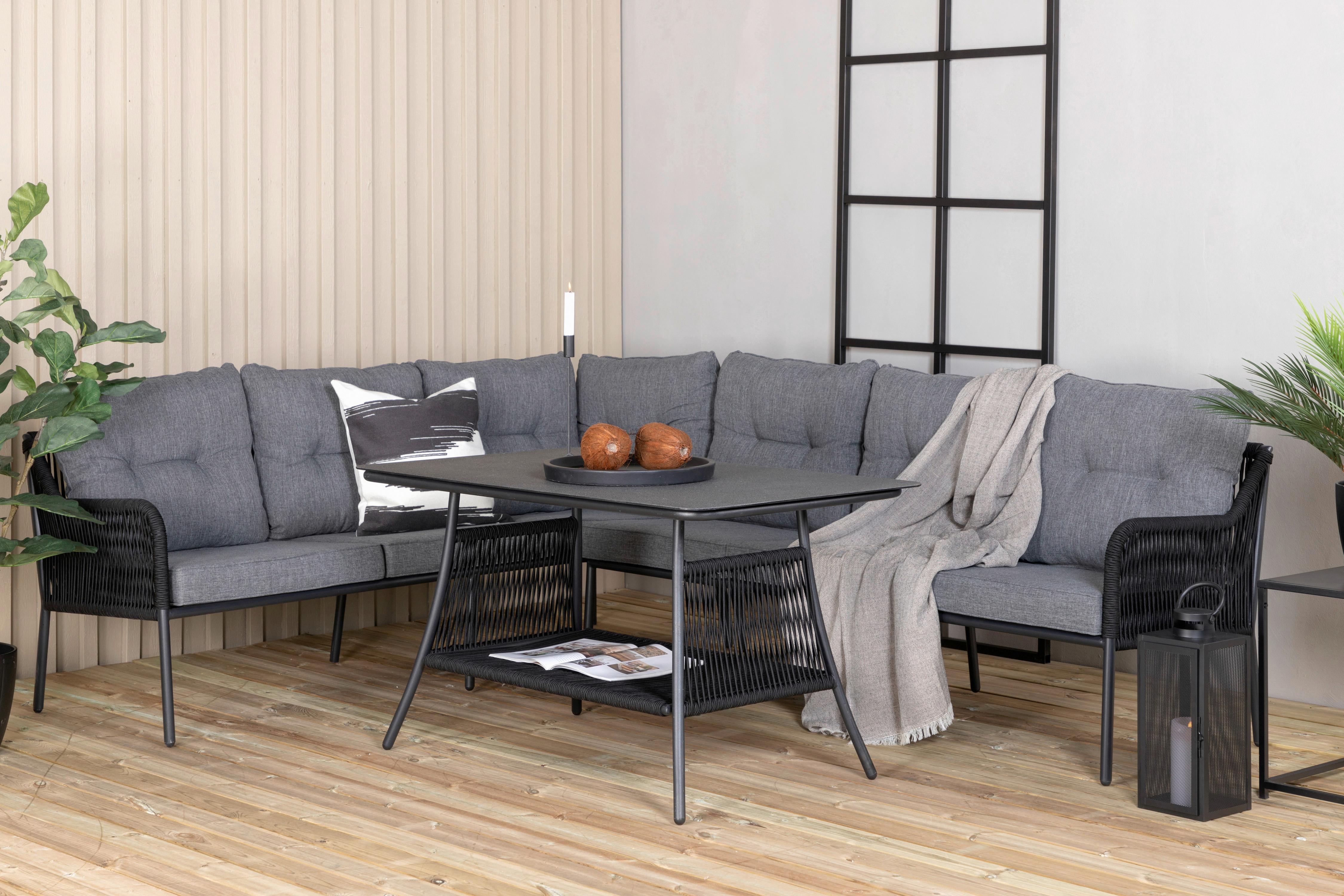 Dining-Loungeset Berlin ca. 173x196 cm Schwarz - Schwarz, KONVENTIONELL, Metall (173/196cm) - Gardenson
