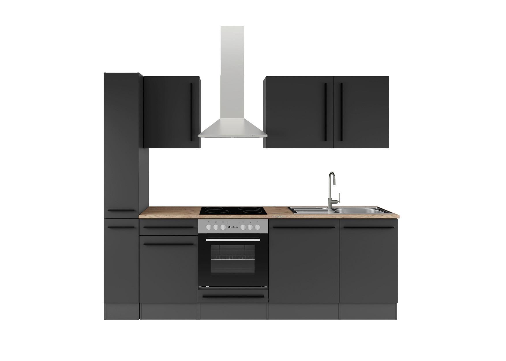 Küchenblock Jazz mit Geräten ca.250cm Schwarz - Eichefarben/Schwarz, LIFESTYLE, Holzwerkstoff/Kunststoff (250cm) - P & B