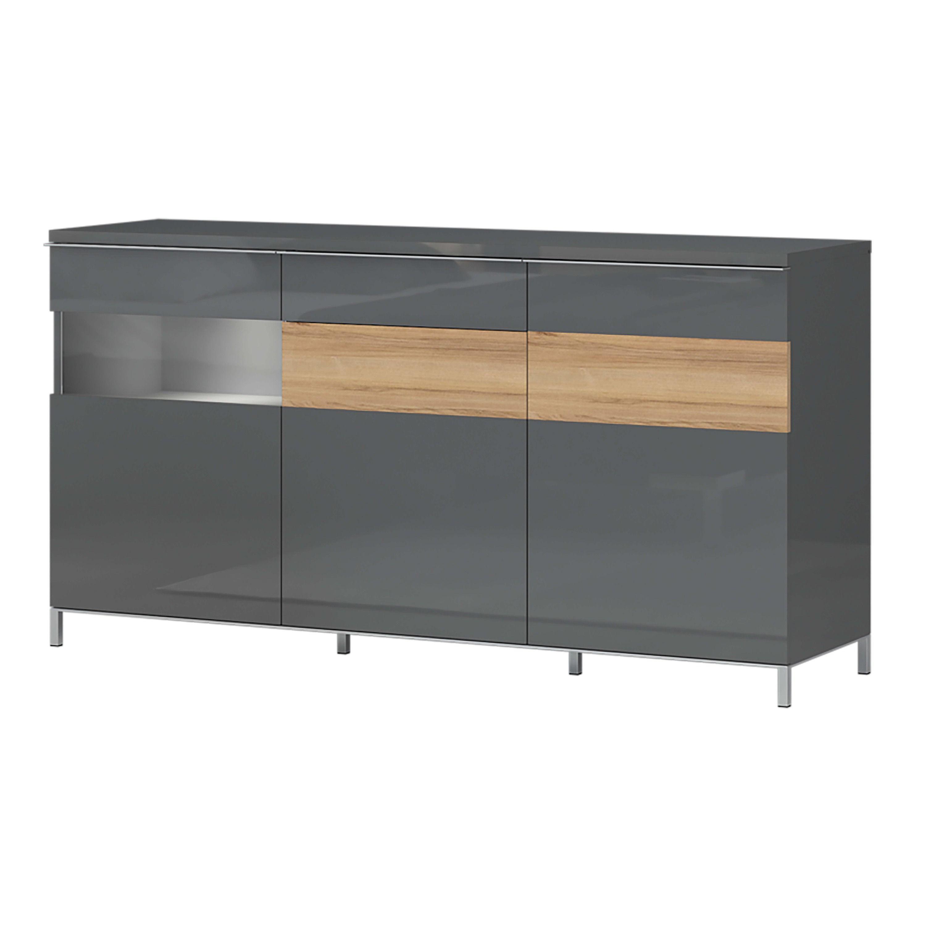 Komód Onyx - króm/antracit, Modern, faalapú anyag/Üveg (167/88/45cm)