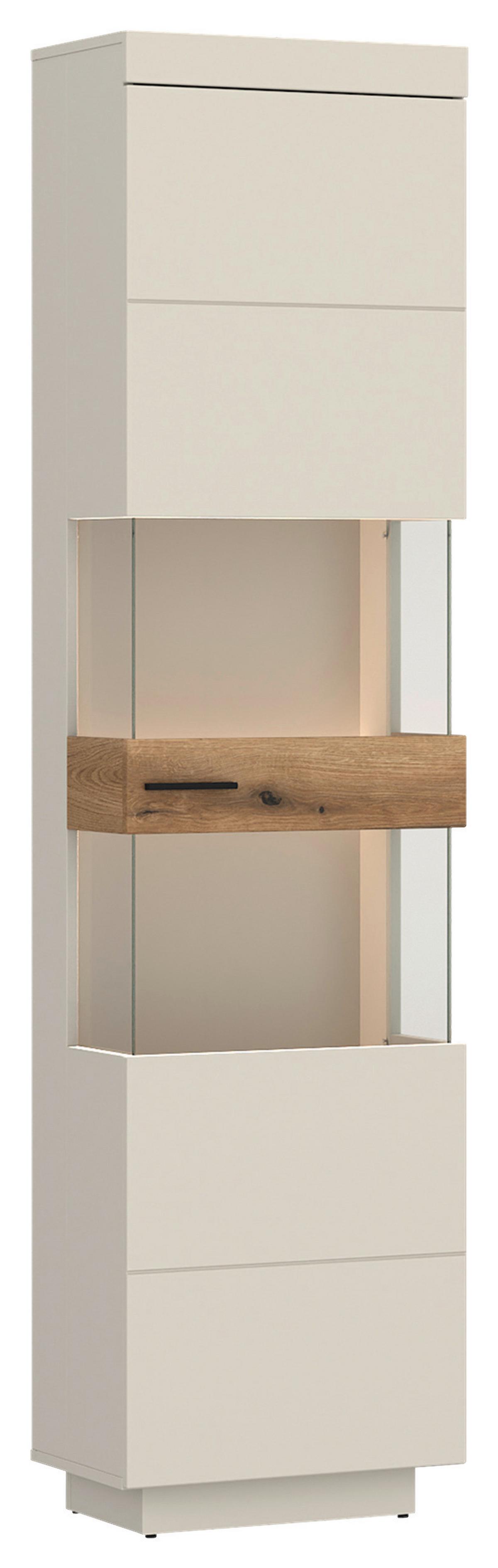 Vitrină LIGHTNING - cașmir/culoare lemn stejar, Modern, sticlă/material pe bază de lemn (50/201/34,6cm) - Modern Living