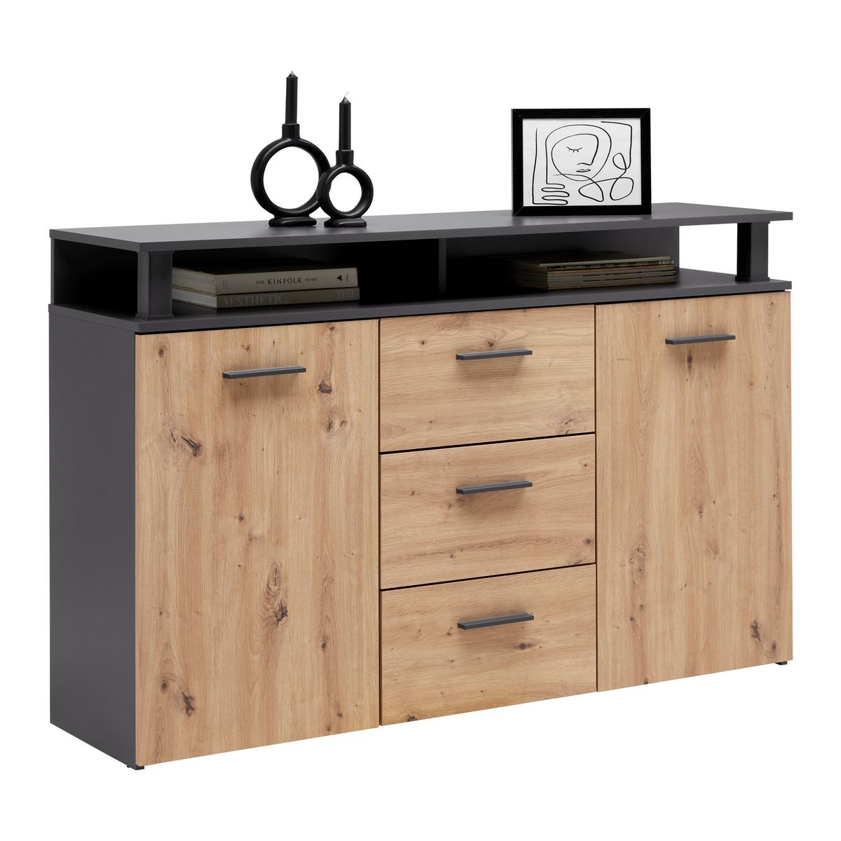 Sideboard Montana Anthrazit/Eiche Artisan - Anthrazit/Schwarz, Modern, Holzwerkstoff/Kunststoff (140/90,6/38cm) - Mömax