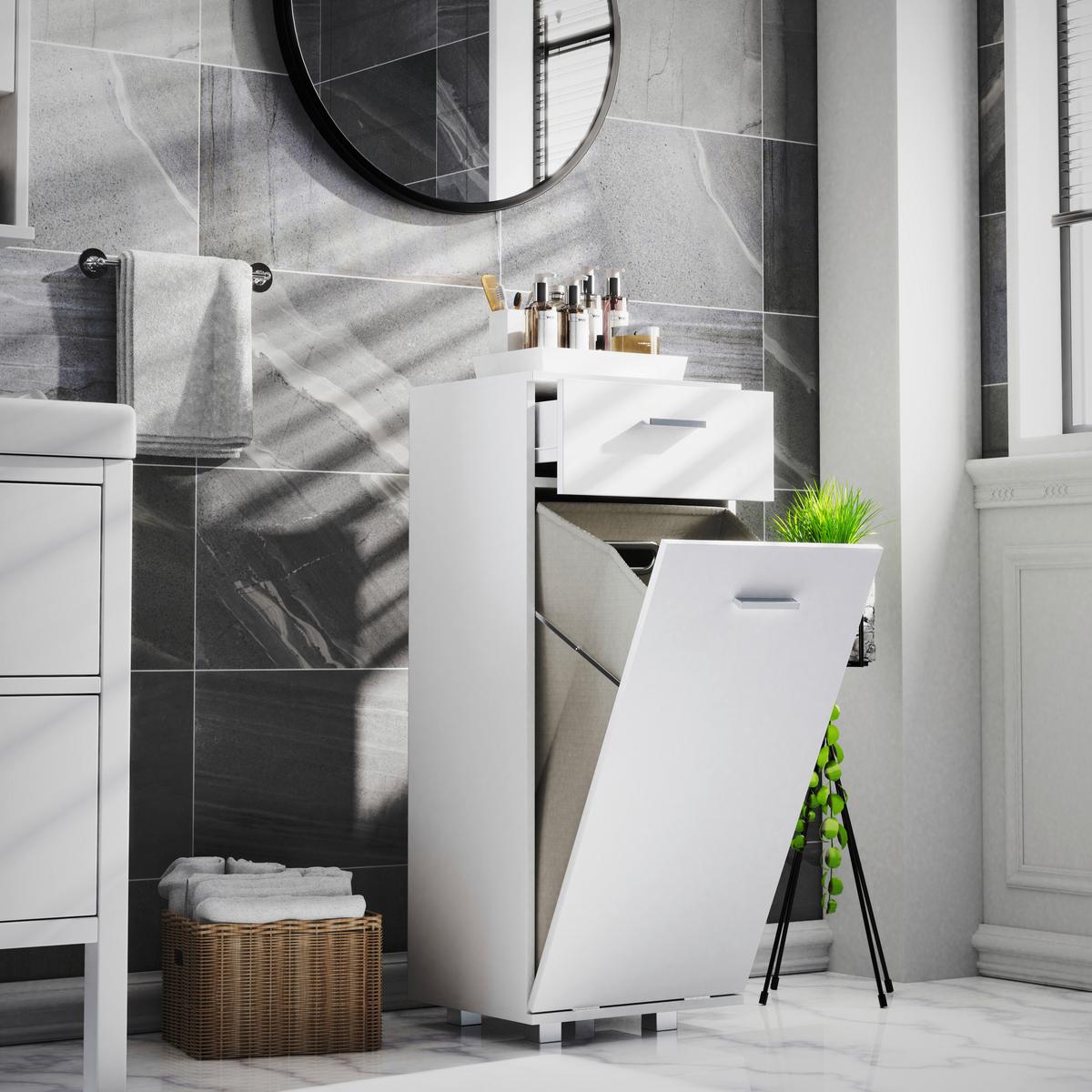 Midischrank Zalo S ca. 40x101x35 cm Weiß - Silberfarben/Weiß, MODERN, Holzwerkstoff/Kunststoff (40/101/35cm) - MID.YOU