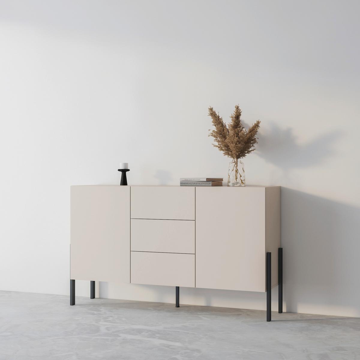 Komód Jukon - kasmírszínű, Modern, faalapú anyag (154/90/40cm)