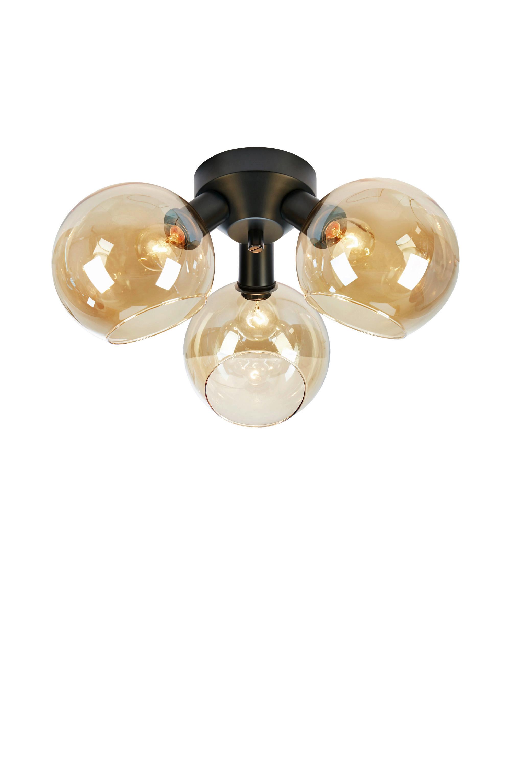 Deckenleuchte Markslöjd Artis Schwarz/Bernstein max. 40 Watt - Bernsteinfarben/Schwarz, Design, Glas/Metall (40/40/20cm) - Markslöjd
