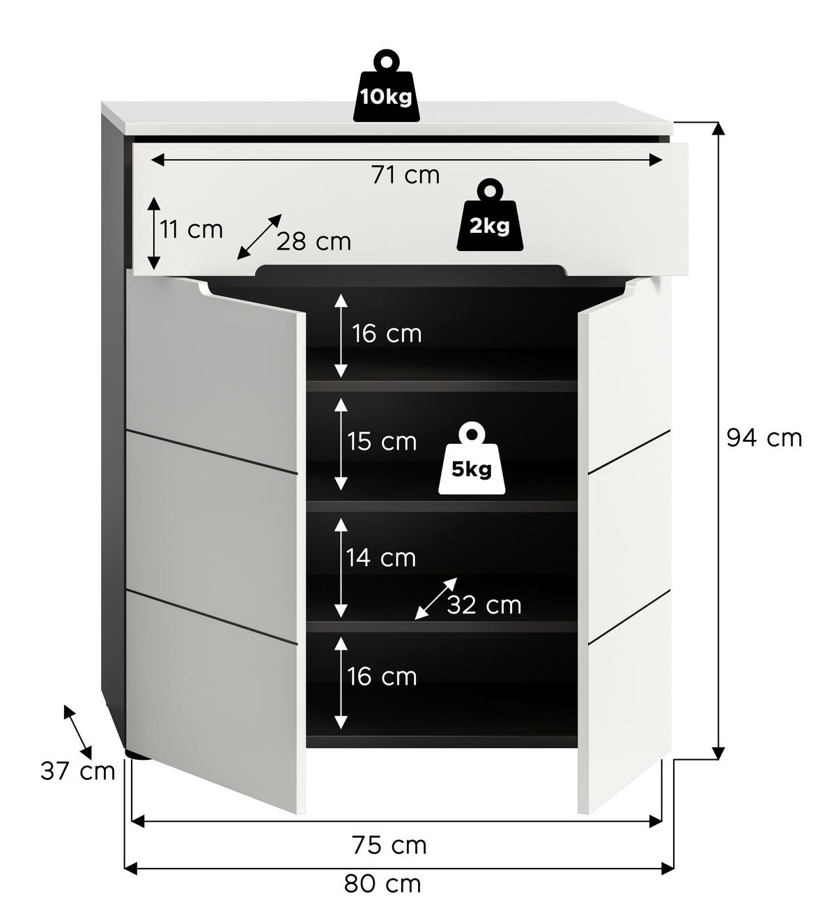 Omara Za Čevlje Canu, Bela, Siva - siva/črna, Design, umetna masa/leseni material (80/94/37cm) - Livetastic