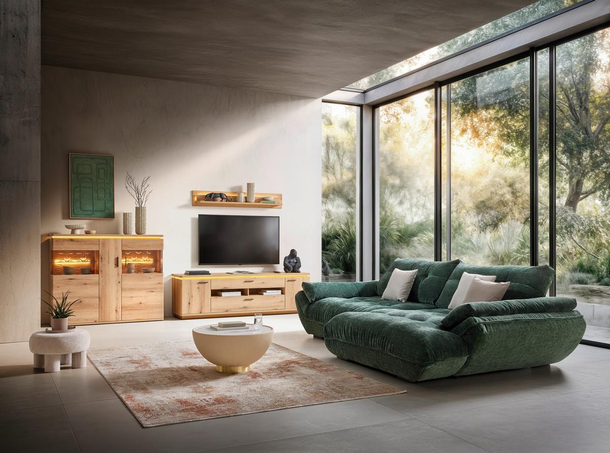 Wohnlandschaft Vivo Dunkelgrün - Dunkelgrün/Schwarz, MODERN, Kunststoff/Textil (317/63/179cm) - Premium Living