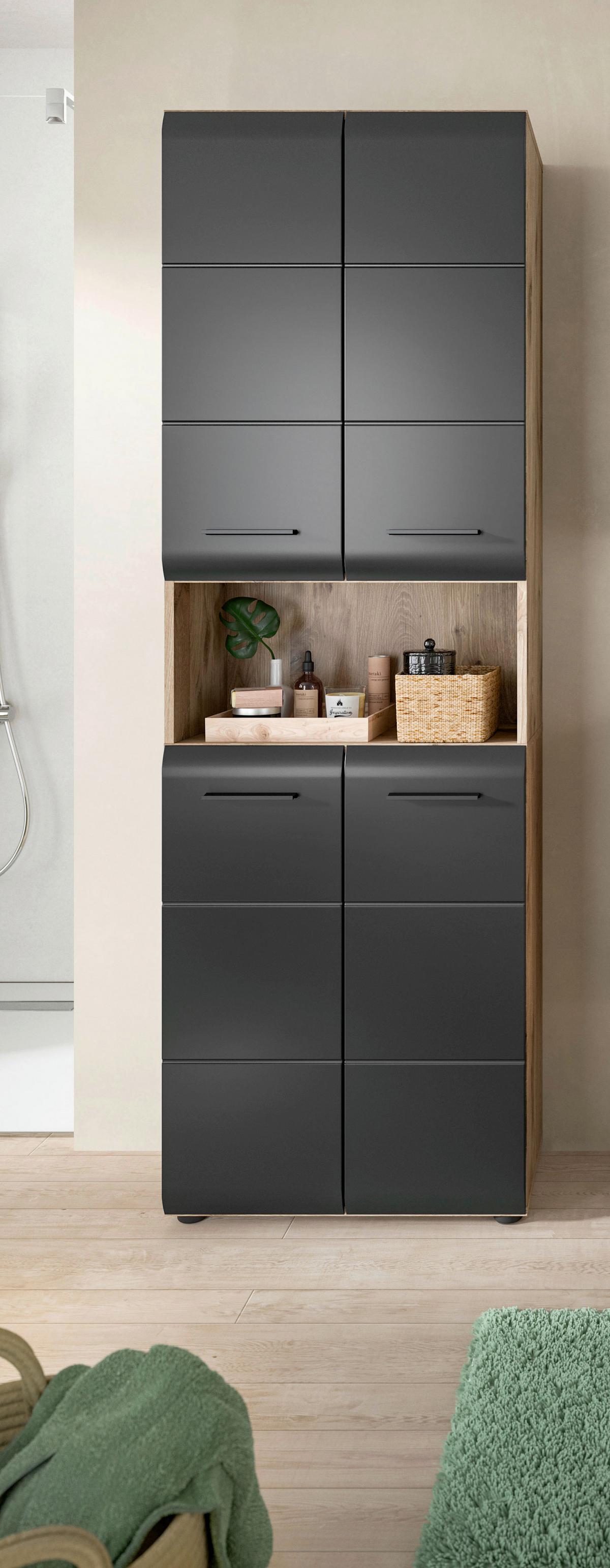 HOCHSCHRANK ICE - Eiche dunkel/Schwarz, Basics, Holzwerkstoff/Kunststoff (60/185/30cm) - MID.YOU