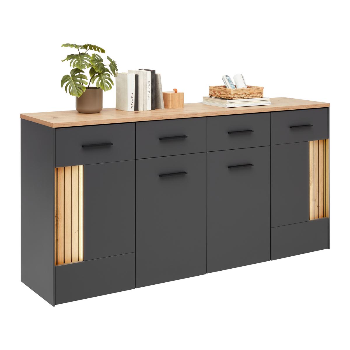 Sideboard Alara Eiche/Anthrazit - Schwarz, MODERN, Holzwerkstoff/Kunststoff (170/87/40cm) - Mömax