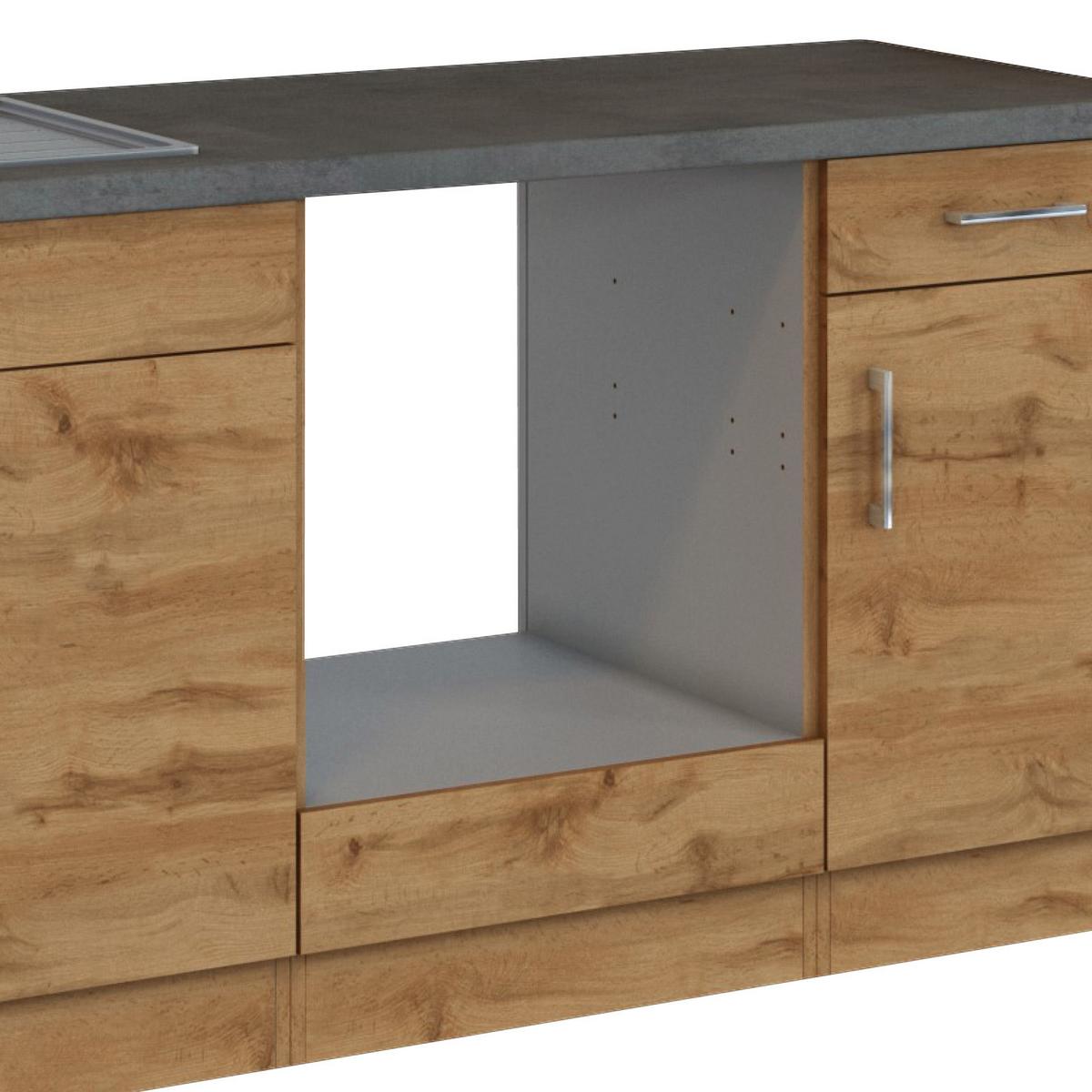 Küchenblock 'Sorrento' , Eichefarben - Chromfarben/Schieferfarben, MODERN, Holzwerkstoff/Metall (210cm) - Held