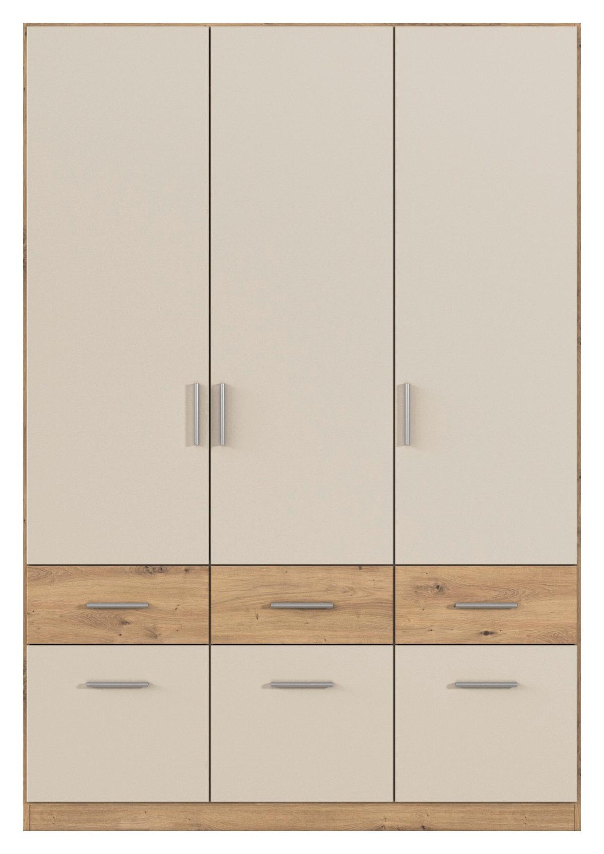 Drehtürenschrank Celle-Super Champagner/Eiche Artisan - Champagner/Alufarben, KONVENTIONELL, Holzwerkstoff/Kunststoff (136/197/54cm) - Mömax