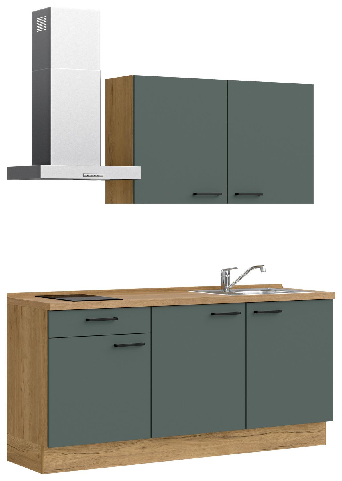 Küchenblock Easytouch m. Geräten Dunkelgrün - Dunkelgrün/Eichefarben, MODERN, Holzwerkstoff/Metall (180cm) - Nobilia