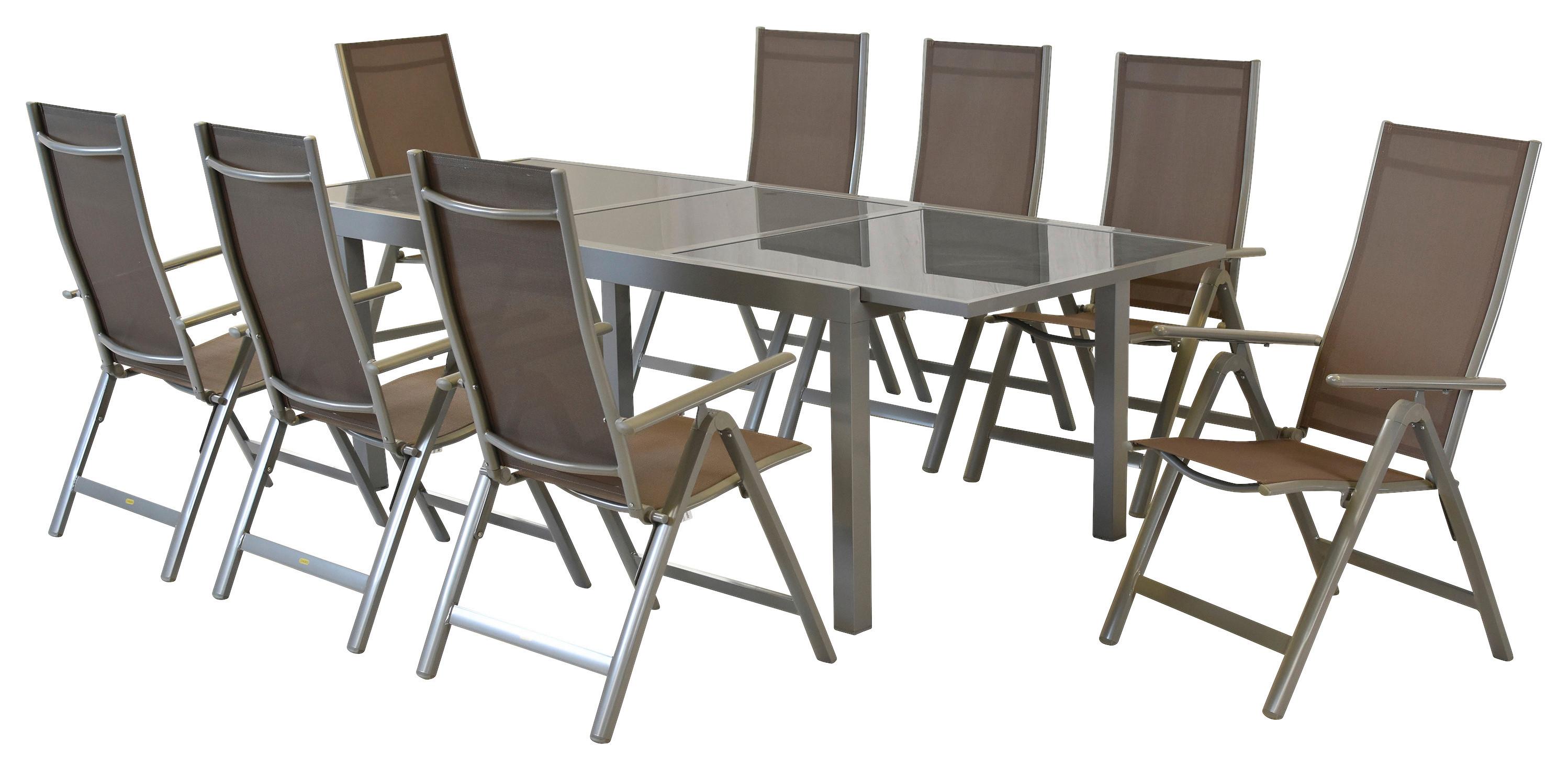 Vrtni Set Carrara, 9-Delni, Raztegljiva Miza - srebrne barve, Moderno, kovina/tekstil - Gardenson
