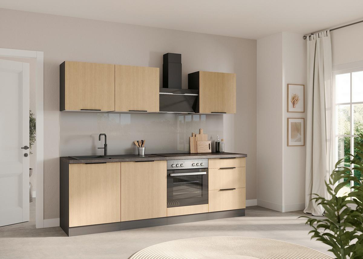 Küchenleerblock Glasgow o. Geräte Graphit/Eiche - Eichefarben/Graphitfarben, LIFESTYLE, Holzwerkstoff/Metall (240cm) - Held