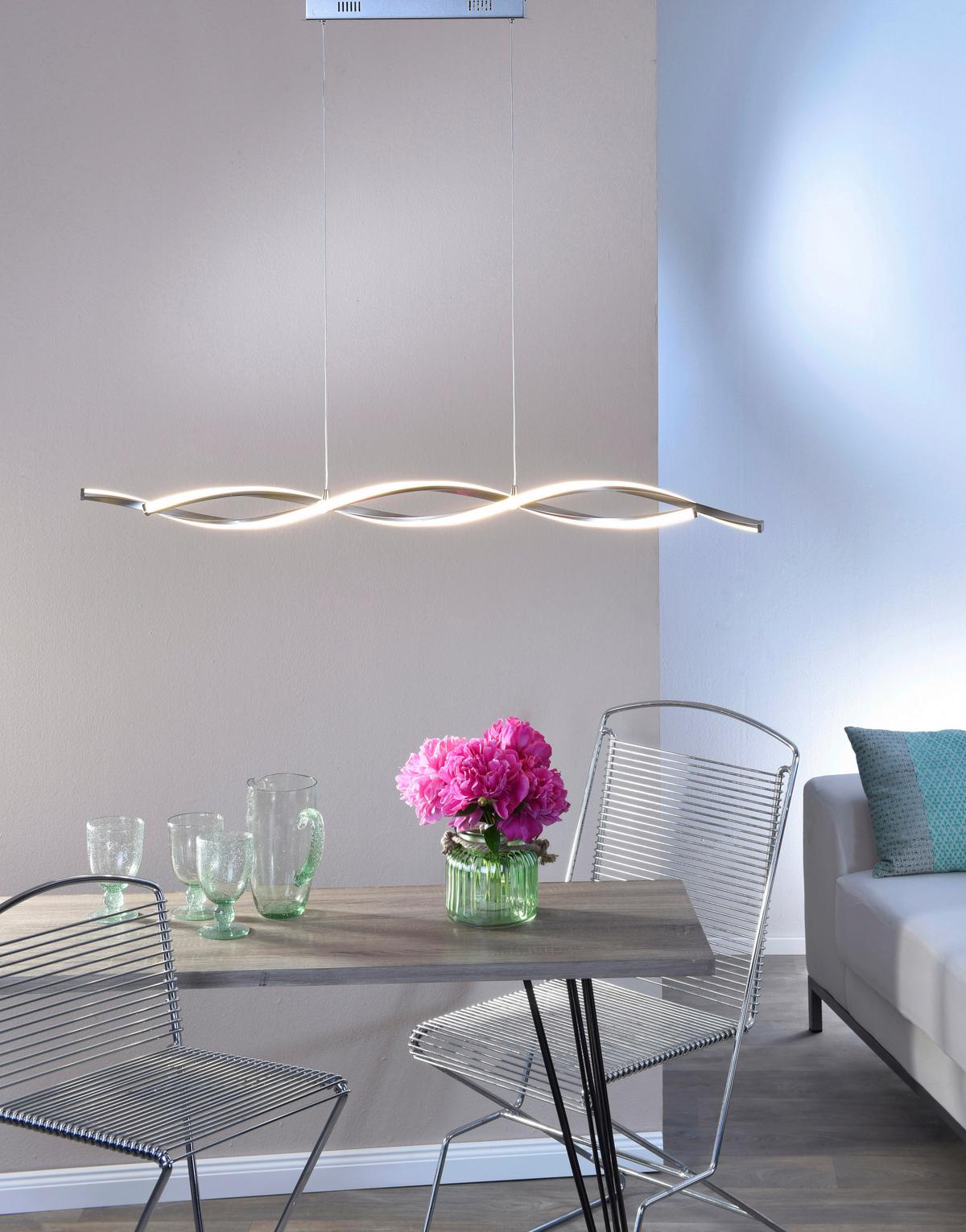 LAMPA WISZĄCA LED 9142-55 POLINA - kolor niklowy, Design, metal (110/8/140cm) - Paul Neuhaus