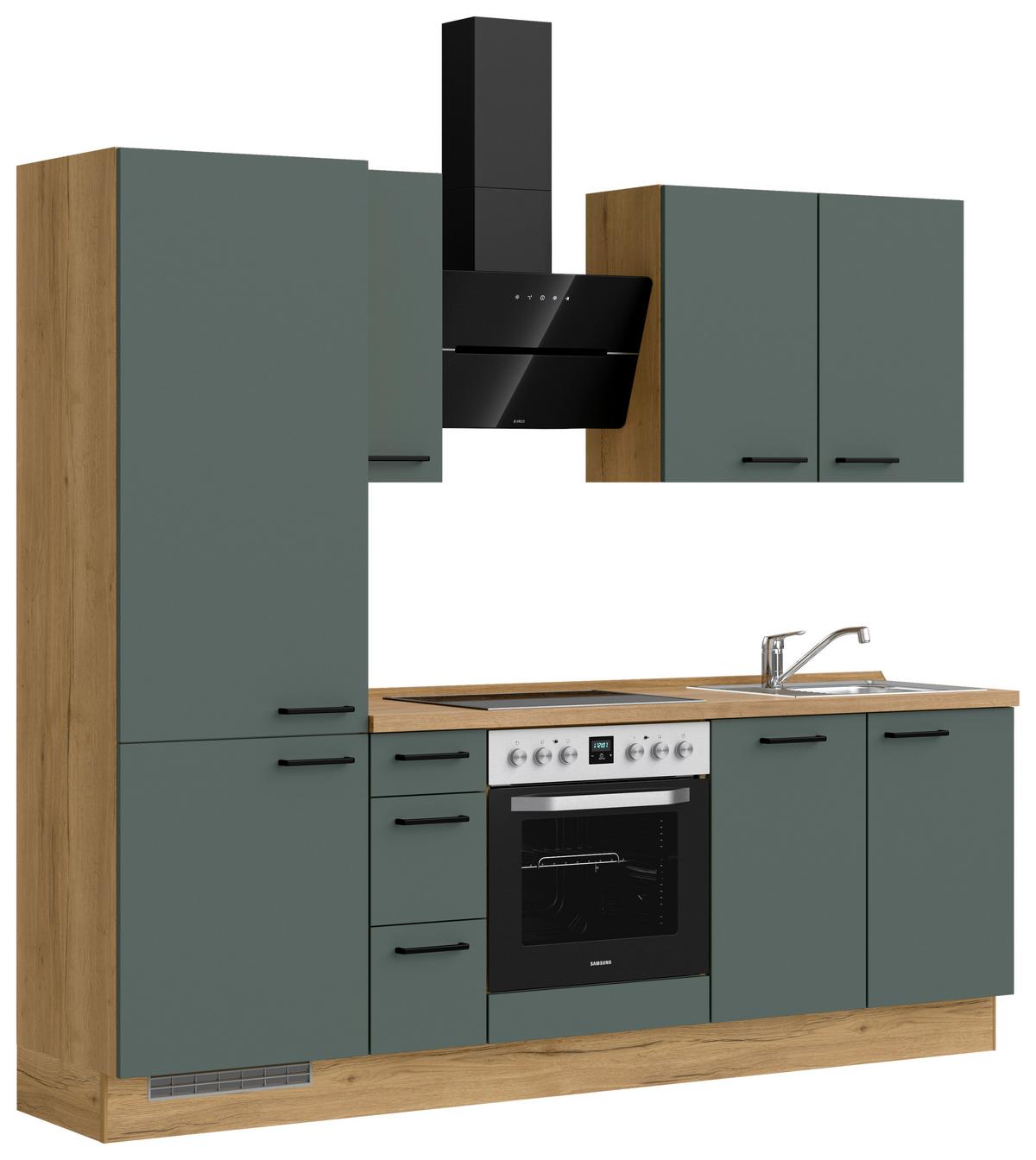 Küchenblock Easytouch High m. Geräten Dunkelgrün - Dunkelgrün/Eichefarben, MODERN, Holzwerkstoff/Metall (240cm) - Nobilia