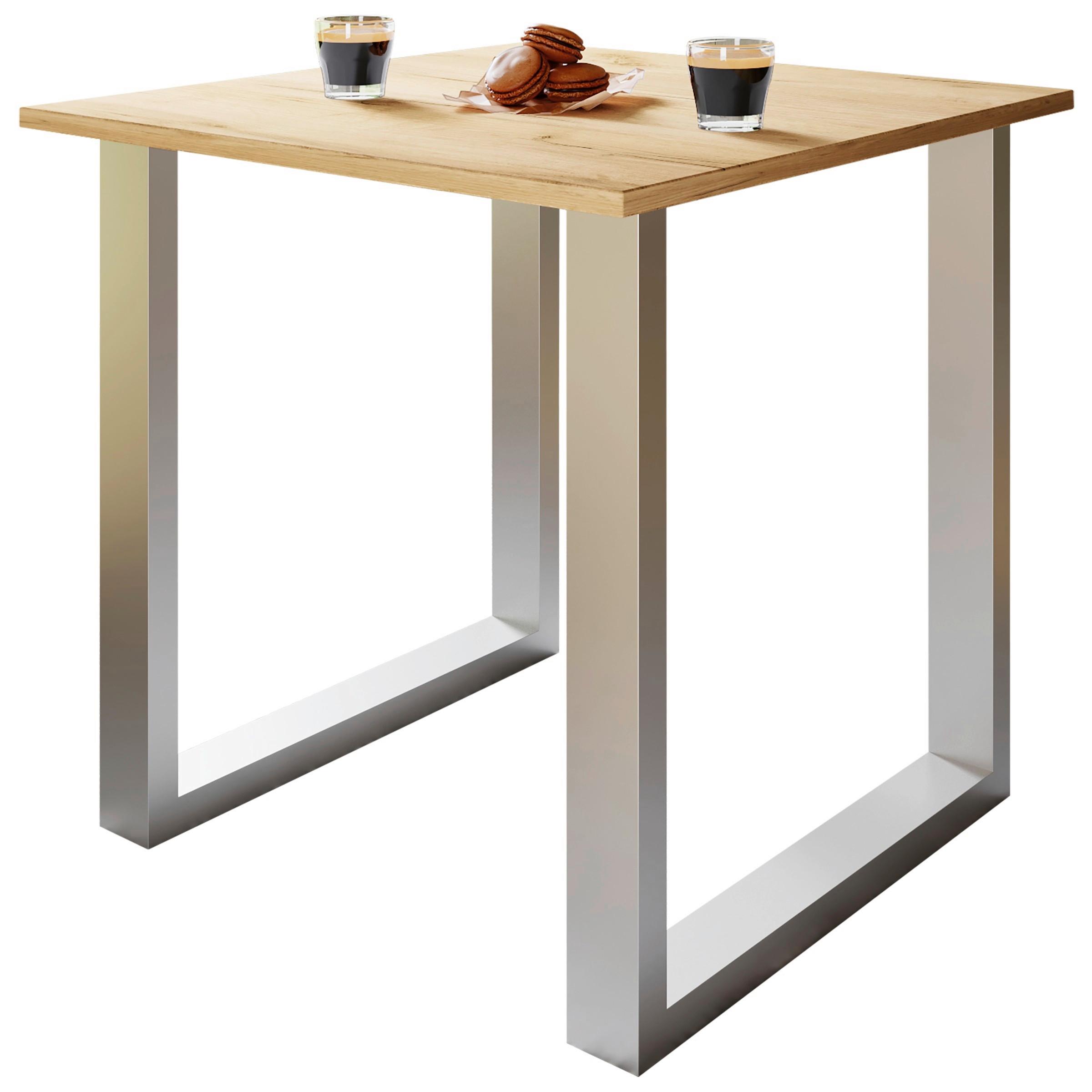 ESSTISCH LONA - Honigeiche/Silberfarben, Design, Holzwerkstoff/Metall (80/80/76cm) - MID.YOU