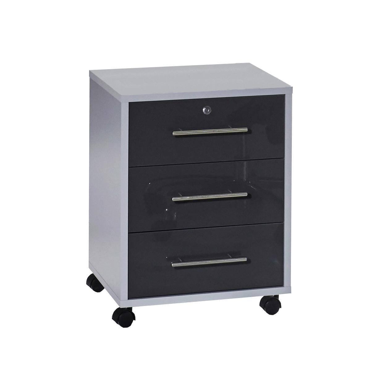 Rollcontainer Office Edition Grau - Edelstahlfarben/Anthrazit Hochglanz, MODERN, Holzwerkstoff/Kunststoff (44/58/40cm) - MID.YOU