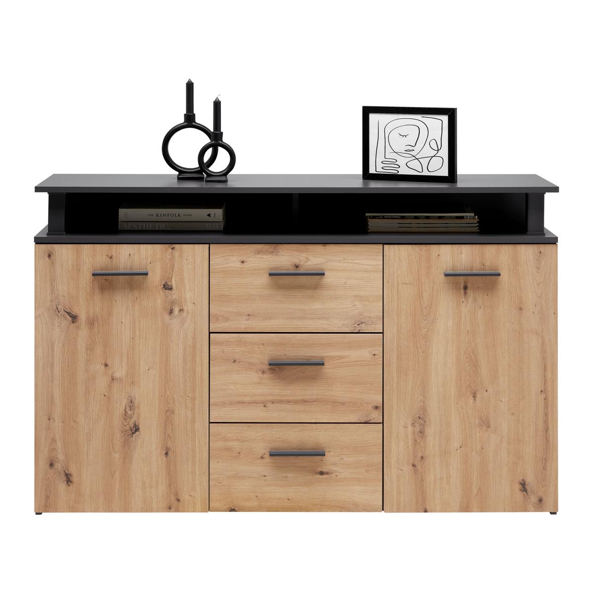 Sideboard Montana Anthrazit/Eiche Artisan - Anthrazit/Schwarz, MODERN, Holzwerkstoff/Kunststoff (140/90,6/38cm) - Mömax