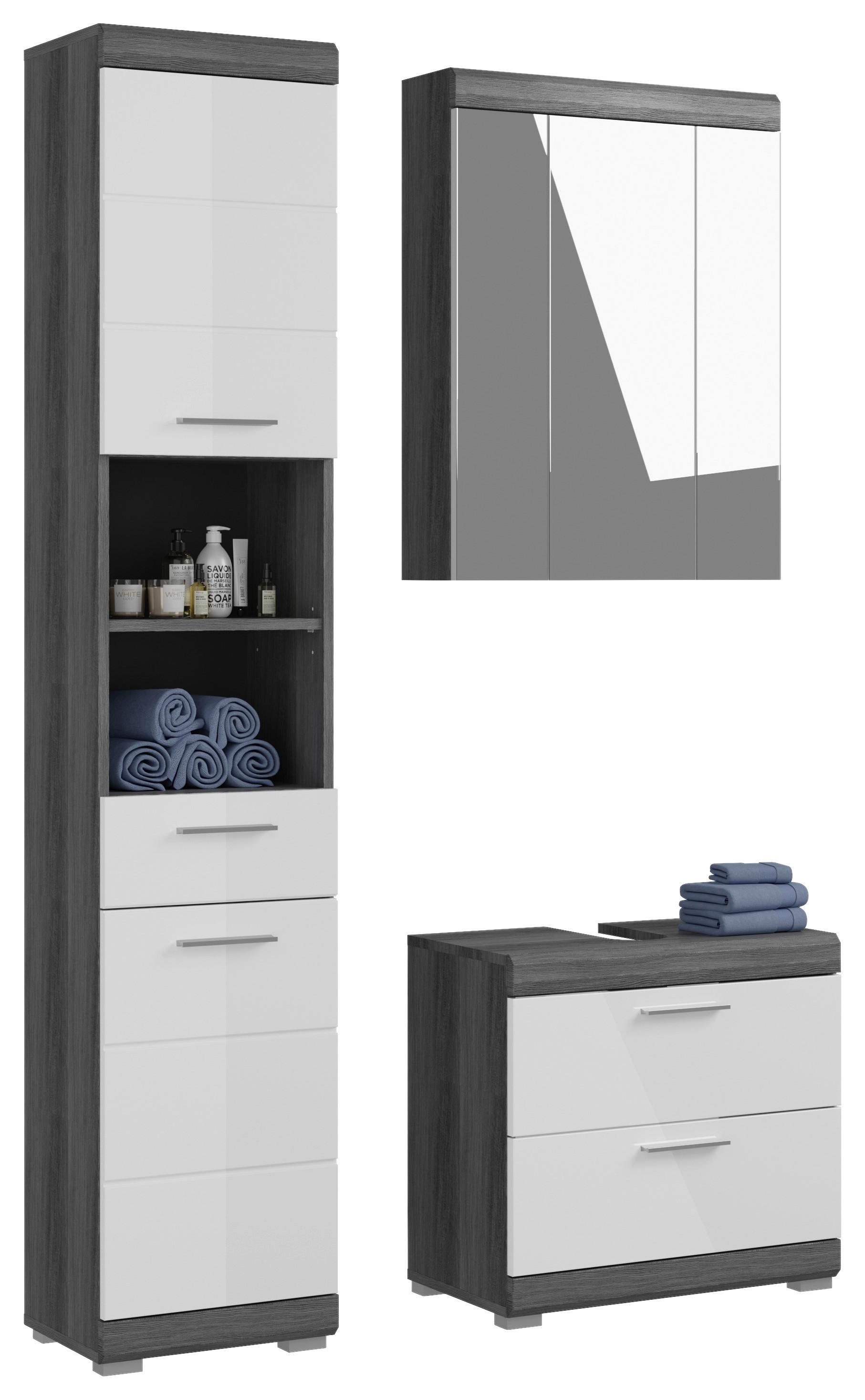 Badezimmer Scout 3-tlg. ca. 97 cm Anthrazit/Weiß - Weiß Hochglanz/Grau, MODERN, Holzwerkstoff/Kunststoff (97cm) - MID.YOU