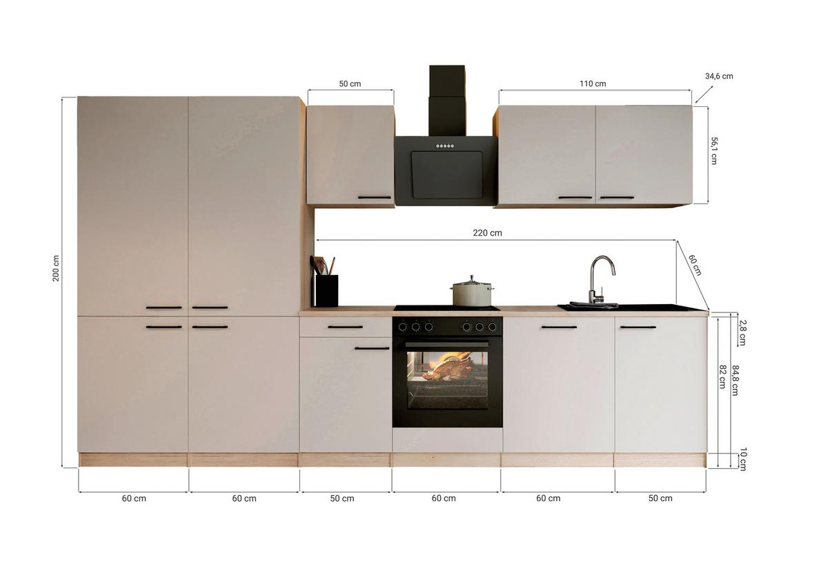 Küchenblock Merle m. Geräten Kaschmir - Kaschmir/Eichefarben, Trend, Holzwerkstoff/Metall (340cm) - Respekta