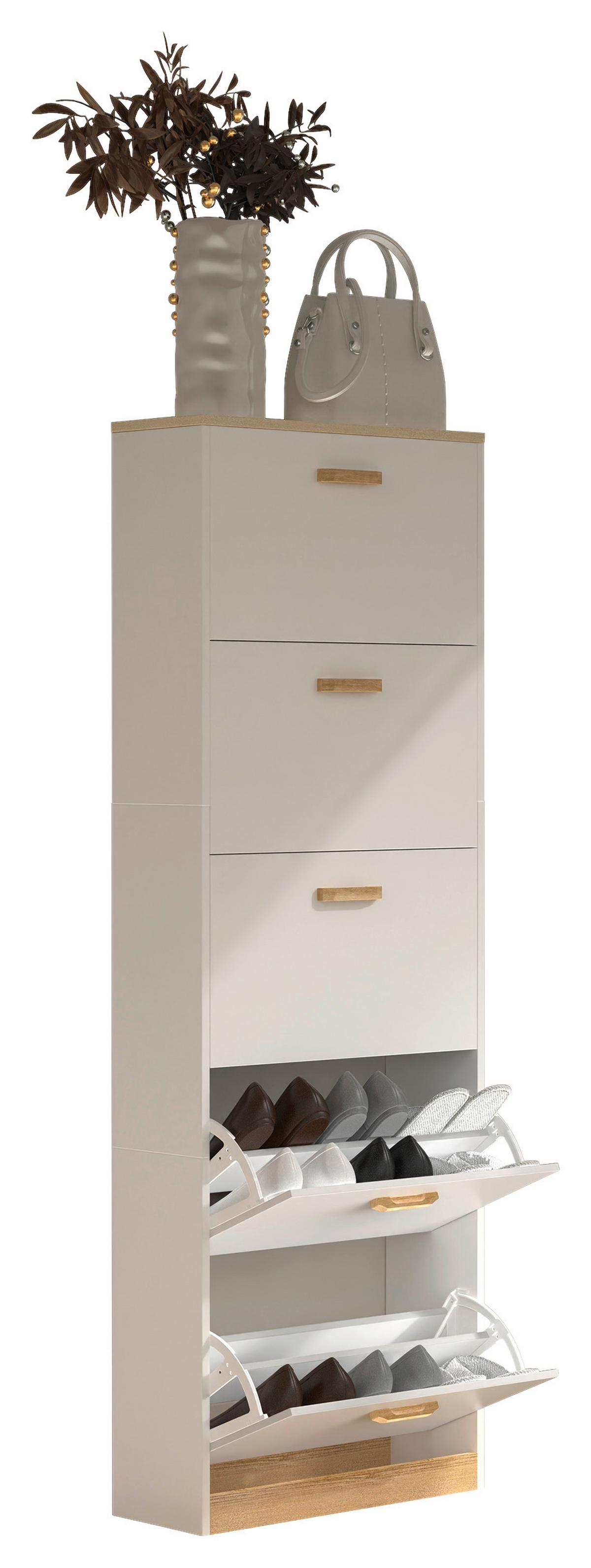 Schuhschrank HALOM XL Weiß ca. 59x170x22 cm - Honigeiche/Weiß, LIFESTYLE, Holzwerkstoff (59/170/22cm) - MID.YOU