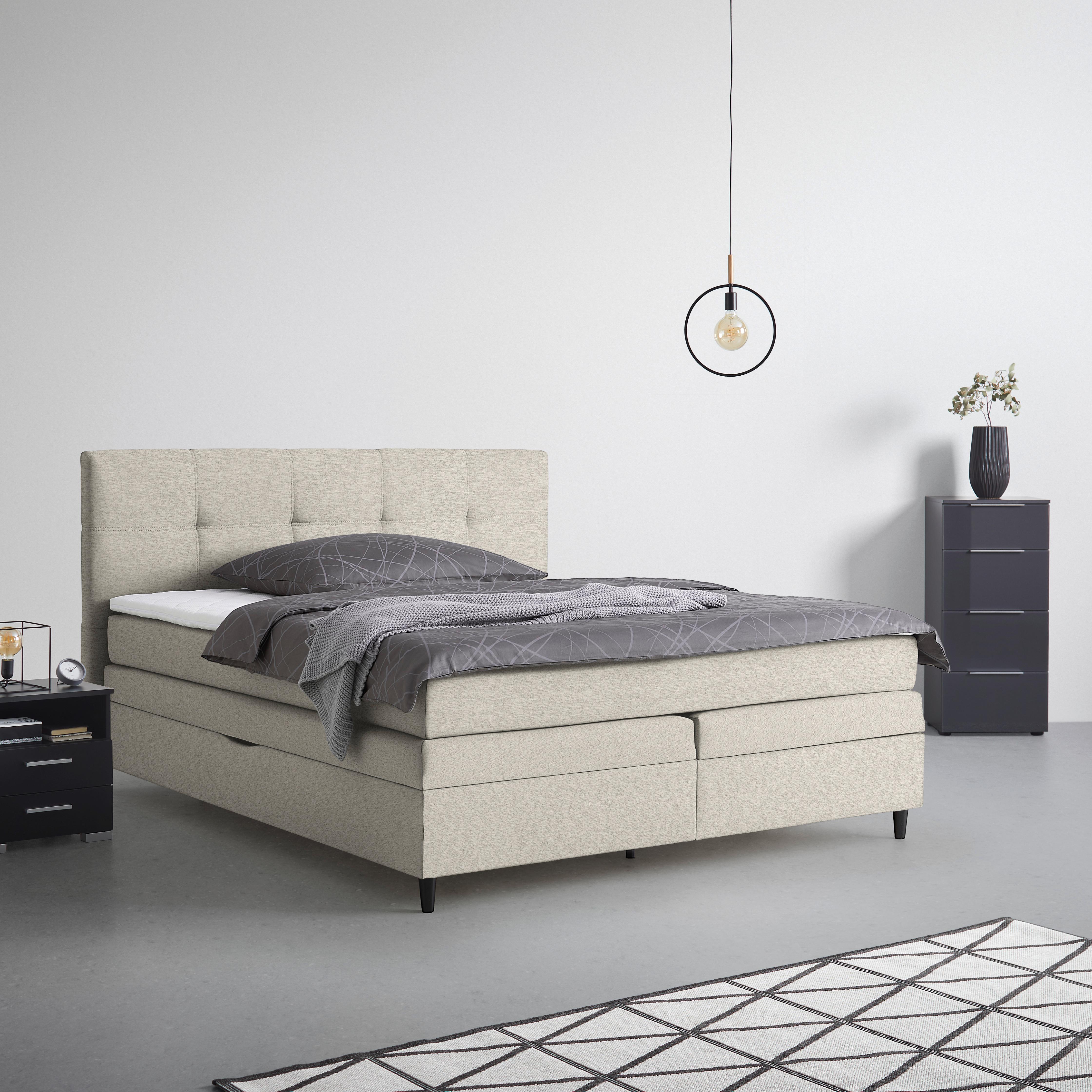 Boxspringbett Miami in Taupe ca. 180x200cm - Taupe/Schwarz, KONVENTIONELL, Holz/Holzwerkstoff (180/200cm) - Mömax