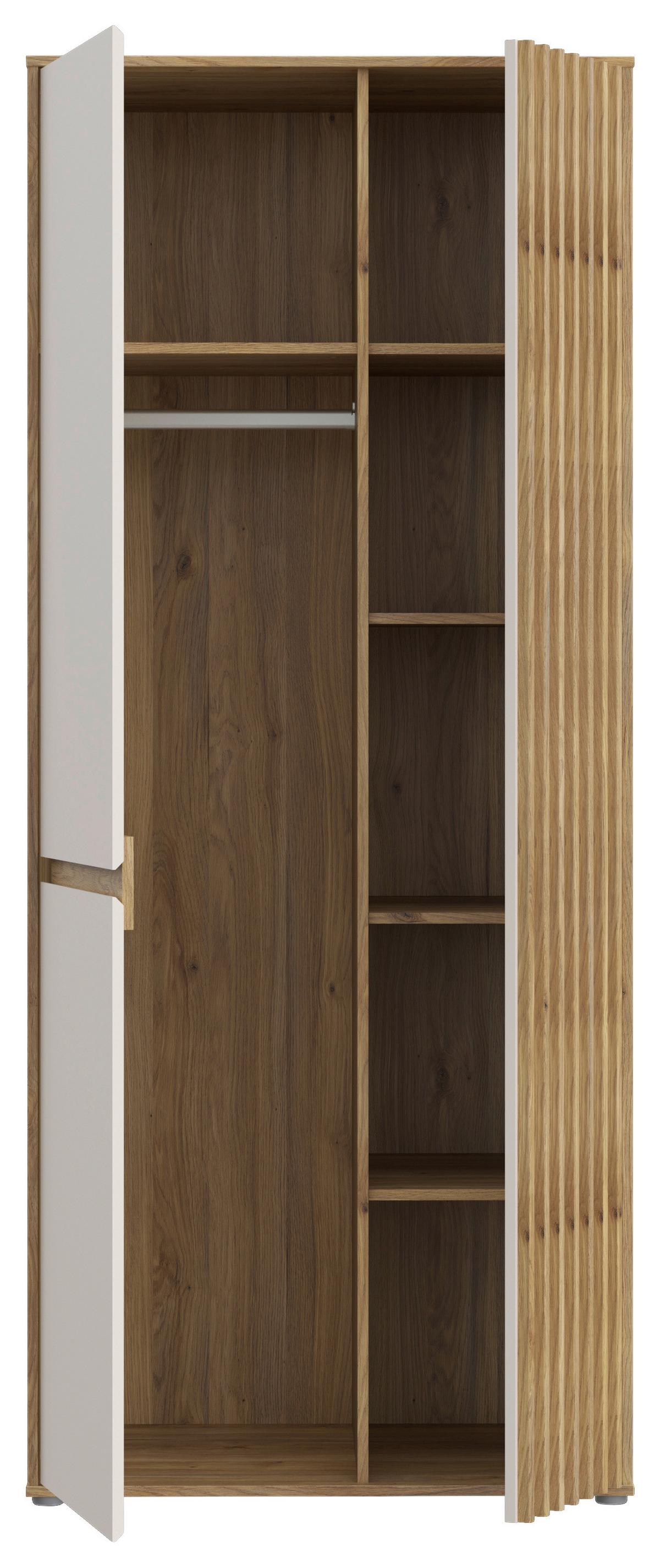 Comodă înaltă ELISTON - culoare lemn stejar/nisipiu, Natur, plastic/material pe bază de lemn (84/200,1/54cm) - Modern Living