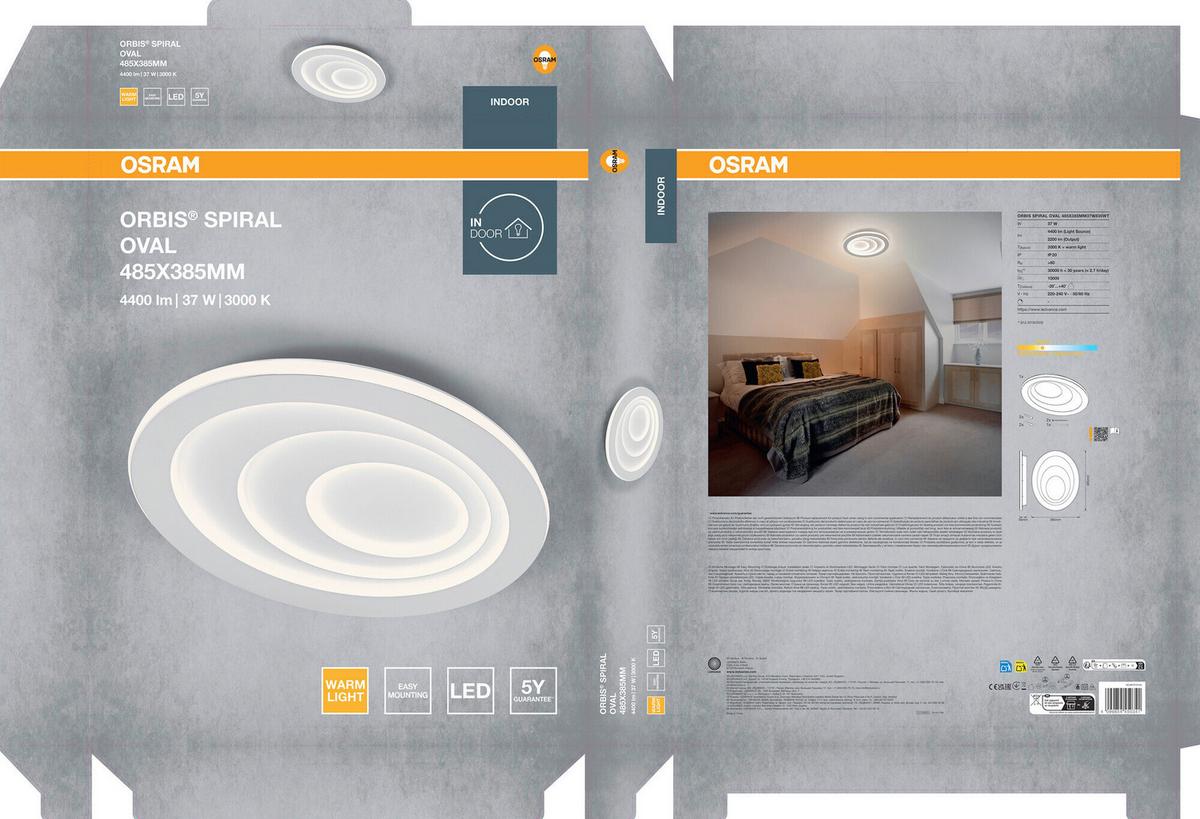 LAMPA SUFITOWA LED ORB SPRL OVL 485X385MM37W830WT - biały, Design, tworzywo sztuczne/metal (48,5/38,5/5,6cm) - Osram