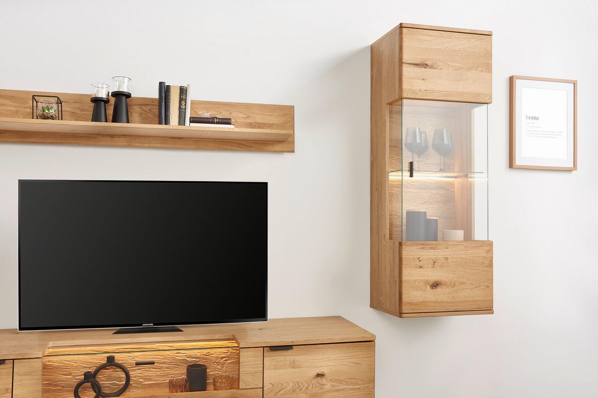 Hängevitrine in Wildeiche - Wildeiche/Schwarz, Modern, Glas/Holz (50/138/37cm) - Premium Living