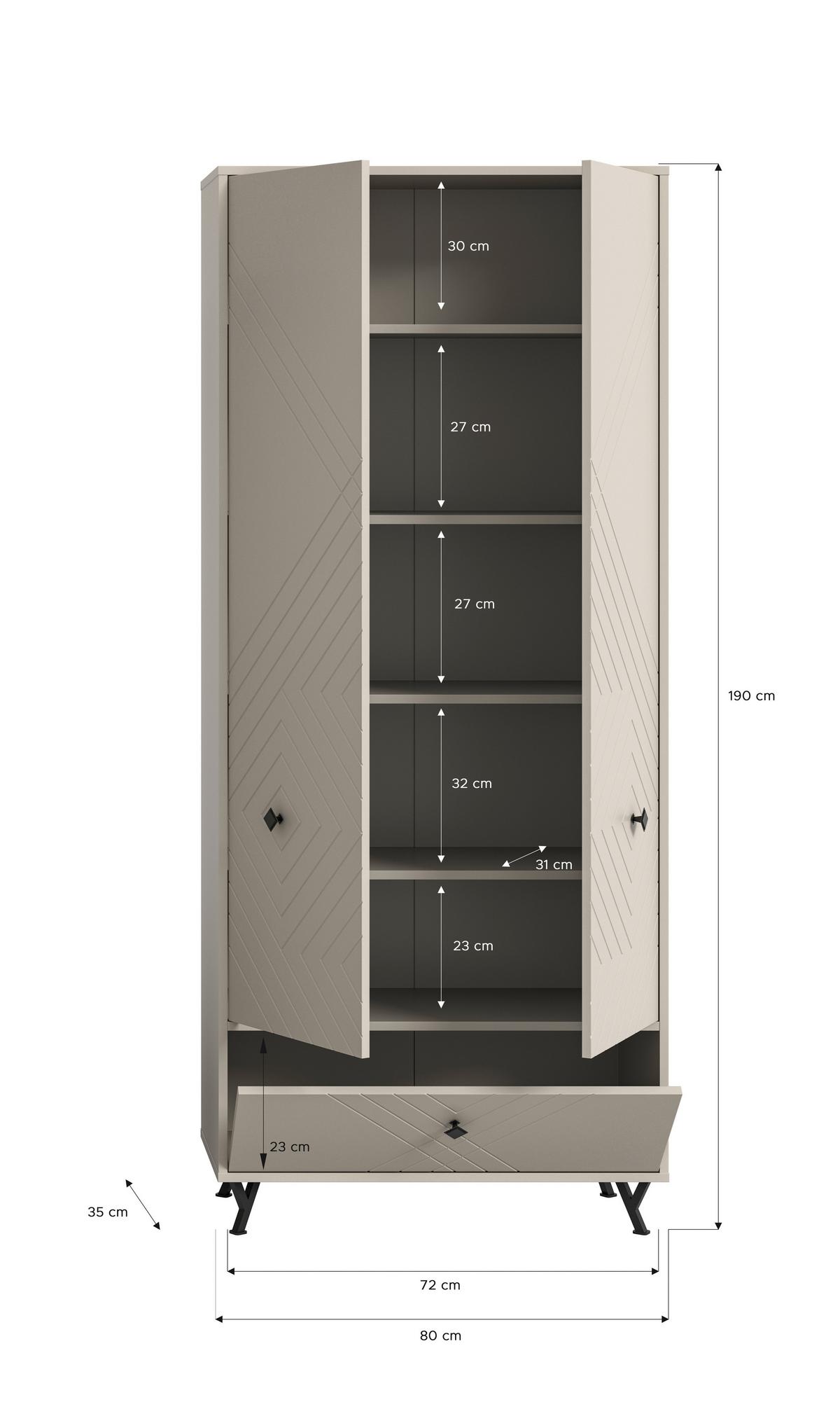 Garderobenschrank Notes ca. 80x195x35 cm Sandbeige - Design, Holzwerkstoff/Metall (80/195/35cm) - MID.YOU