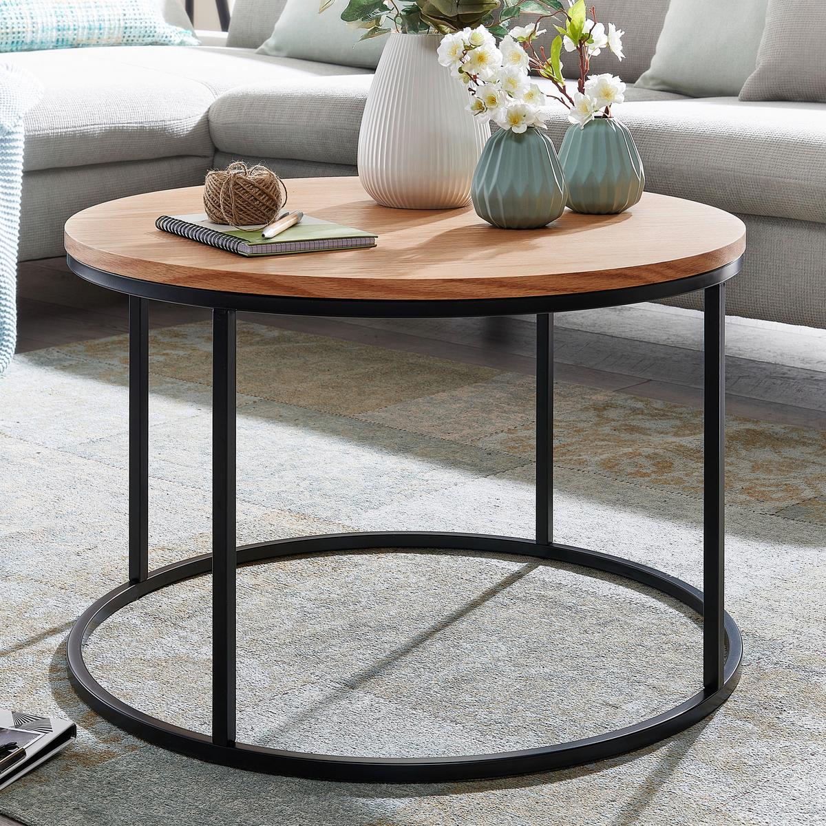 Couchtisch in Braun Rund - Schwarz/Braun, MODERN, Holzwerkstoff/Metall (70/70/45cm) - MID.YOU
