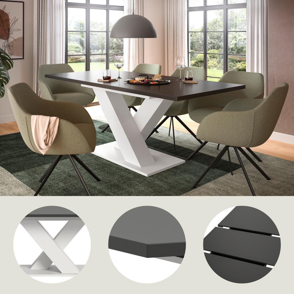 ESSTISCH MARLON 150 AZ - Weiss/Dunkelgrau, Konventionell, Holzwerkstoff (150-190/90/76cm) - MID.YOU