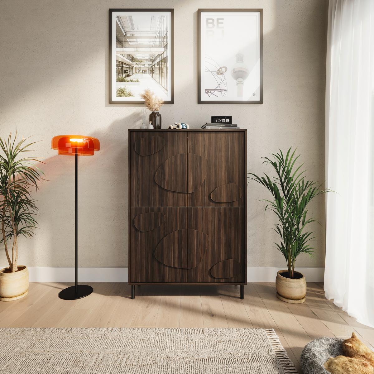 Highboatd Peonia Dunkelbraun - Dunkelbraun/Schwarz, MODERN, Holzwerkstoff/Metall (105/151/40cm) - Mömax