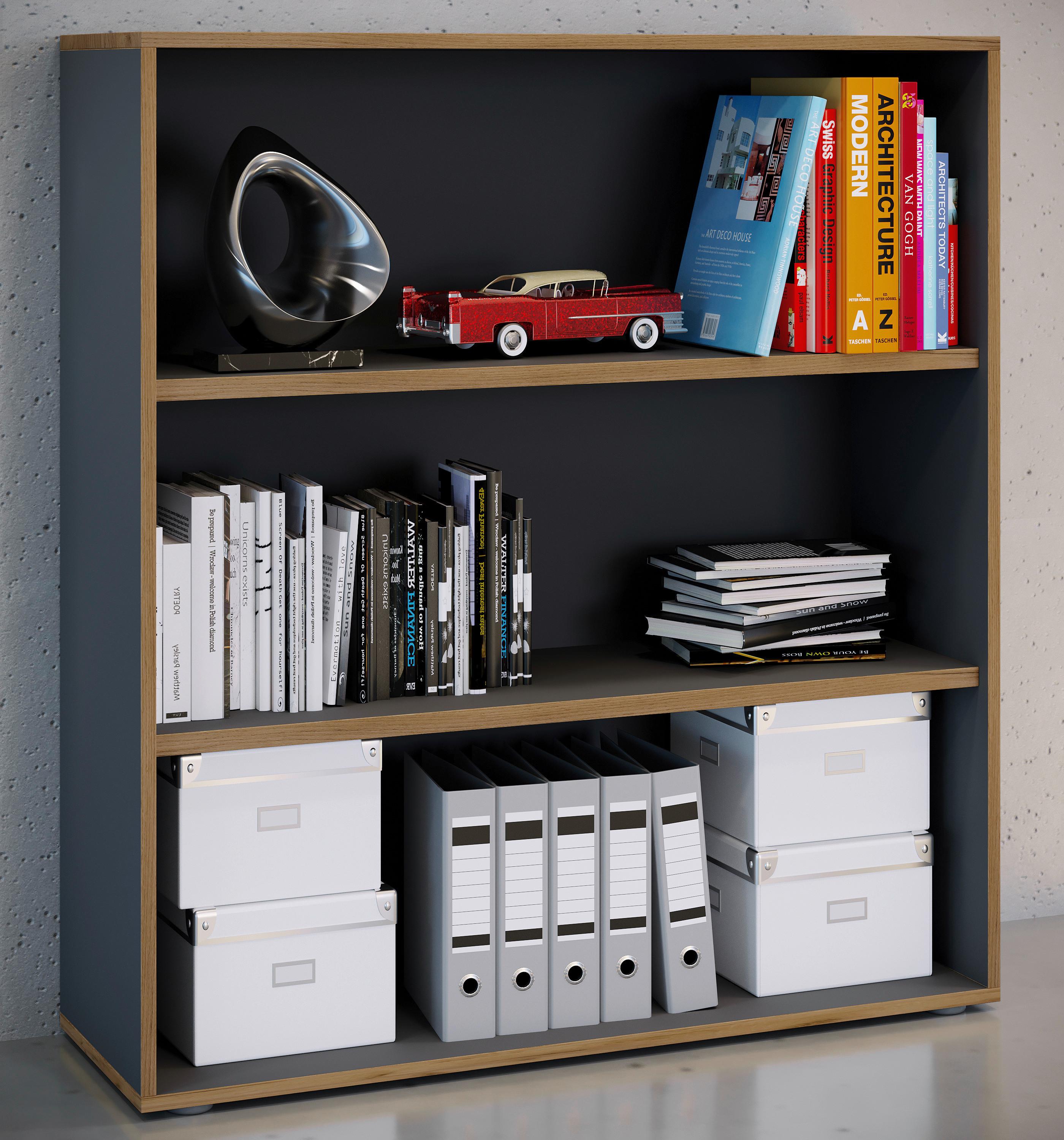 AKTENREGAL SALIA B100 - Honigeiche/Anthrazit, Design, Holzwerkstoff/Kunststoff (100/110/33cm) - MID.YOU