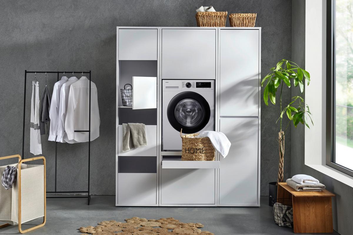 SZAFKA NA PRALKĘ LIV - biały, Basics, materiał drewnopochodny (67,5/151,8/67,5cm) - Xora