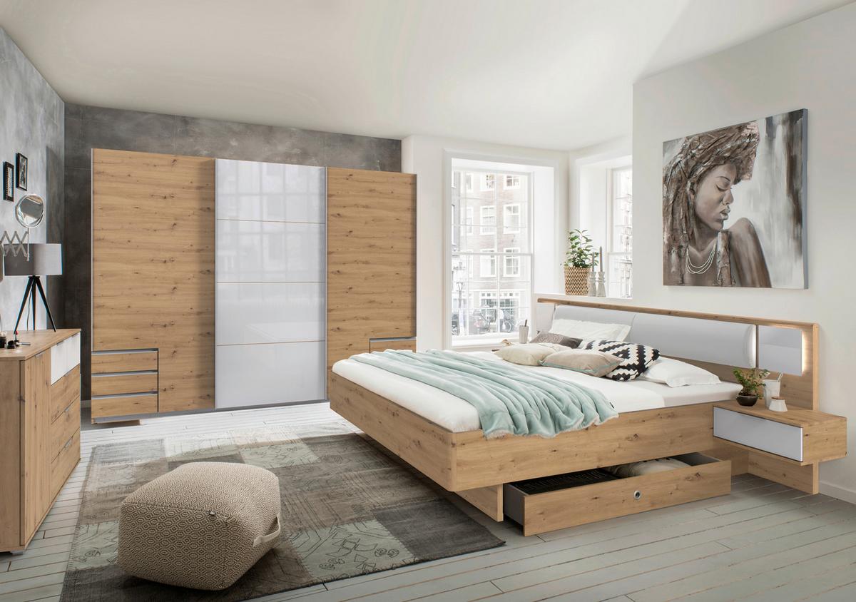 Futonska Postelja Valencia, Barva Hrasta, Bela - bela/hrast artisan, Moderno, leseni material/tekstil (289/92/210cm) - Mömax
