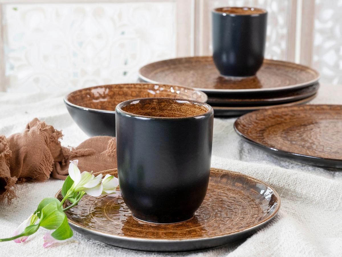 Kombinirani Servis Villa Romana Terra, 16-Delni - črna/rjava, keramika - Creatable