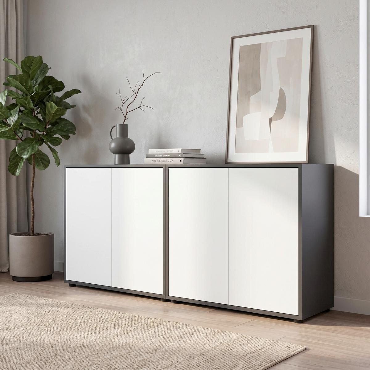 Sideboard Mailand Set 2 Anthrazit/Weiß - Anthrazit/Schwarz, MODERN, Holzwerkstoff/Kunststoff (158/73/33cm) - MID.YOU