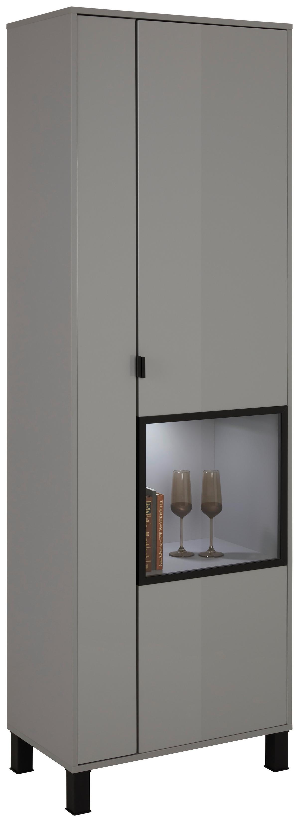 Vitrine in Grau - Schwarz/Grau, Modern, Glas/Holzwerkstoff (65/197/38cm) - Mömax