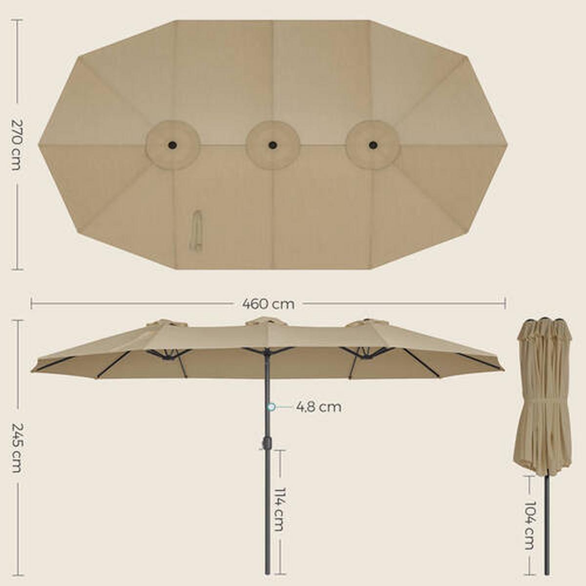 Sonnenschirm Doppelseitig Taupe/Schwarz ca. 460x270cm - Taupe/Schwarz, Basics, Textil/Metall (460/270cm) - Modante