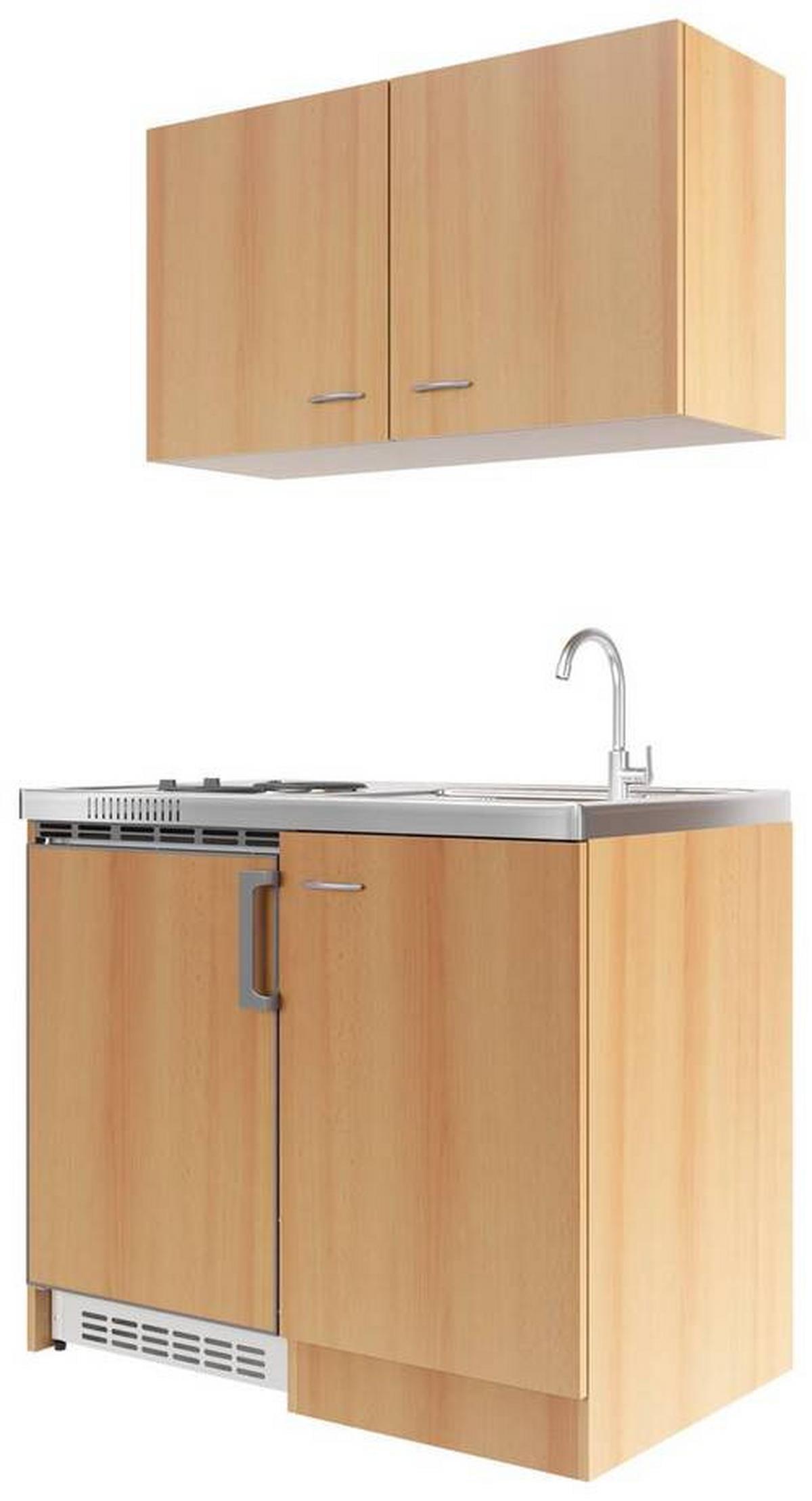 Miniküche Nano mit Geräten ca. 100 cm Buchefarben - Edelstahlfarben/Buchefarben, MODERN, Holzwerkstoff/Kunststoff (100cm) - FlexWell