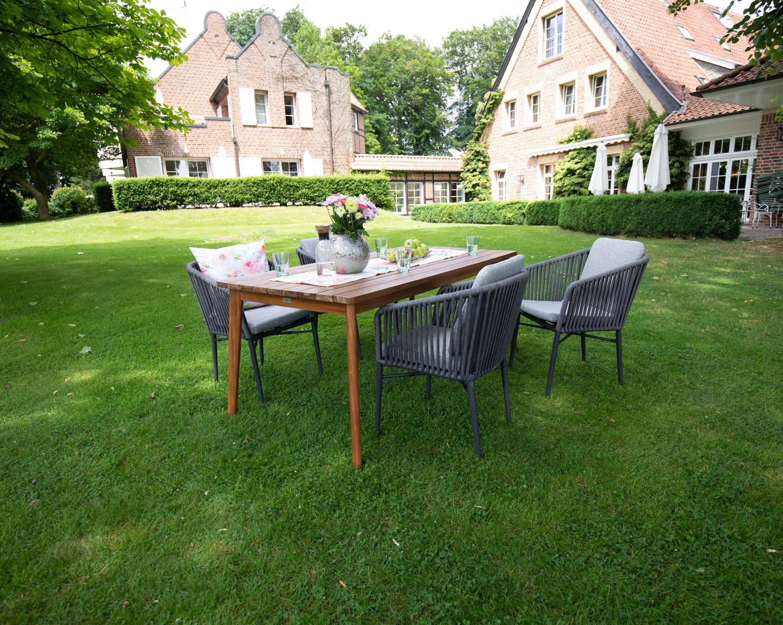 Gartengarnitur Atacama Holz/Kunststoff/Metall 5-tlg. - Grau/Akaziefarben, Basics, Holz/Kunststoff (180/90/76cm) - Gardenson